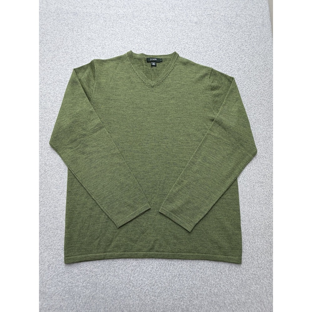 J.Crew Sweater Mens Large Green Merino Wool V Neck Lightweight Knit Pullover